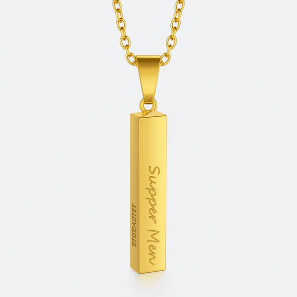 Custom Bar Necklace for Men – Personalized Vertical Engraved Pendant with Name & Date | Minimalist Gift Jewelry