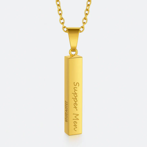 Custom Bar Necklace for Men – Personalized Vertical Engraved Pendant with Name & Date | Minimalist Gift Jewelry