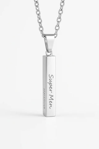 Custom Bar Necklace for Men – Personalized Vertical Engraved Pendant with Name & Date | Minimalist Gift Jewelry