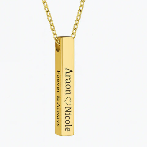 Custom Engraved Bar Necklace – Personalized Couple Name Pendant with Love Symbol & Message | Romantic Gift for Him & Her