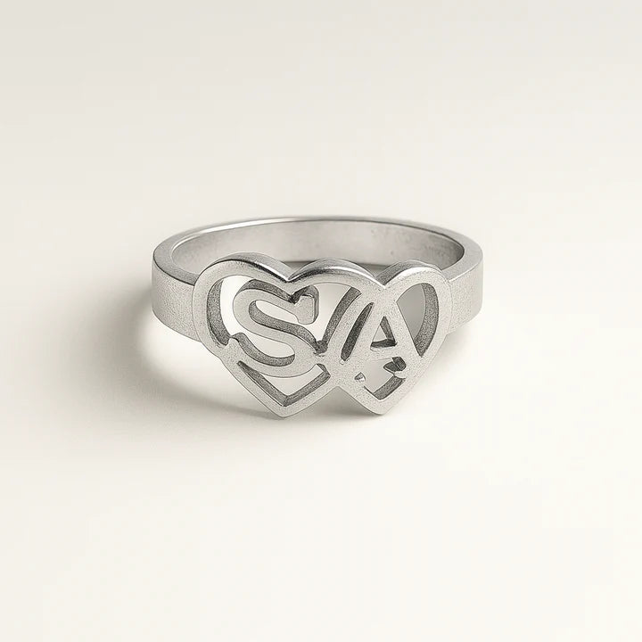 Custom Couple Initial Heart Ring – Personalized 24CT Gold Platted Name Ring for Lovers, Anniversary Gift, Valentine's Jewelry