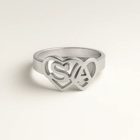 Custom Couple Initial Heart Ring – Personalized 24CT Gold Platted Name Ring for Lovers, Anniversary Gift, Valentine's Jewelry