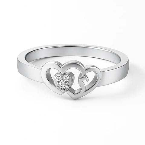 Custom Gold Heart Initial Ring – Personalized Couple Ring with Diamond Accents – Romantic Promise Ring for Her – Engraved Name Jewelry Gift
