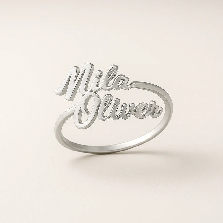 Custom Double Name Ring – Personalized 24CT Gold Plated Jewelry for Couples, Moms & Gifts – Mila Oliver Ring