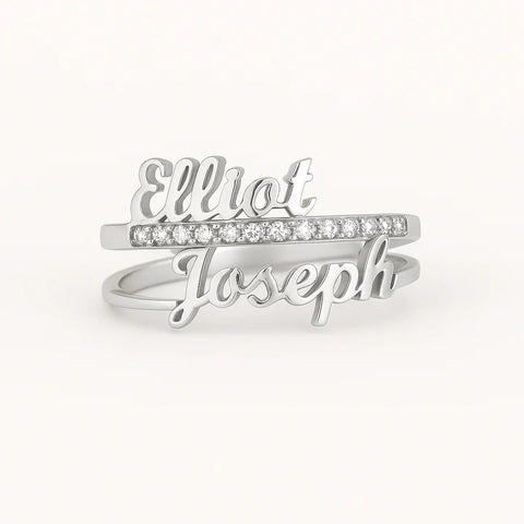 Custom Double Name Ring – 24CT Gold Plated Personalized Ring with CZ Accents – Elliot Joseph Adjustable Name Jewelry for Women & Men