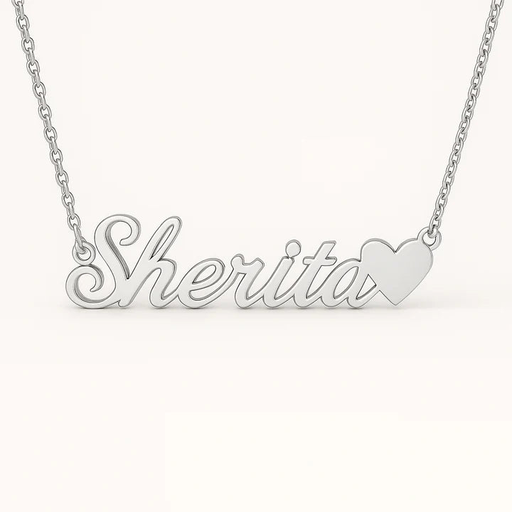 Personalized 24CT Gold Platted Name Necklace with Heart Charm – Custom Script Font Jewelry for Women, Girls & Gifts