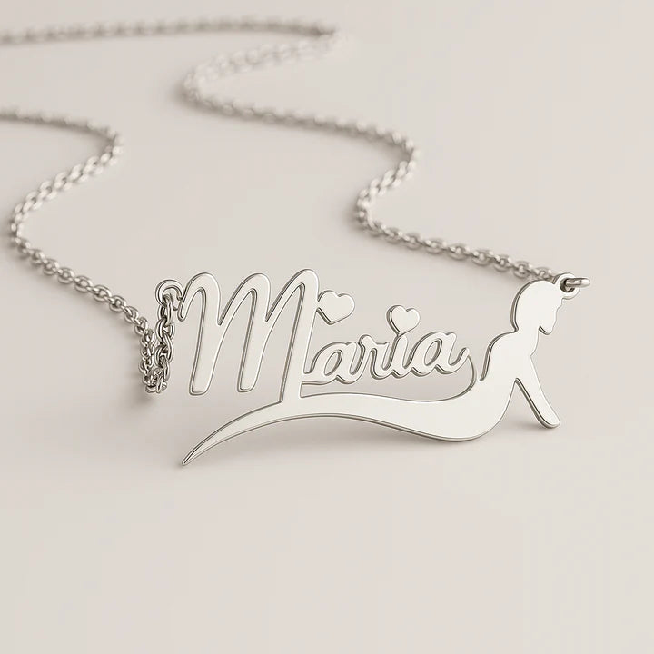 Personalized Mermaid Name Necklace – Custom 24CT Gold Plated Jewelry for Girls & Women with Heart Design