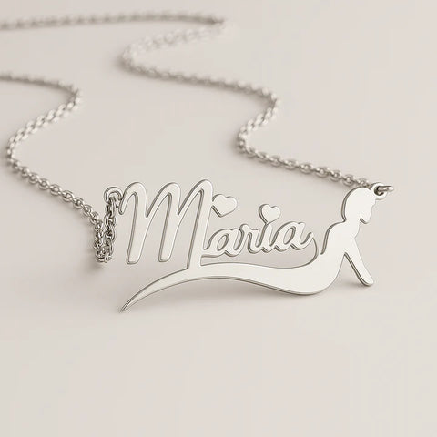 Personalized Mermaid Name Necklace – Custom 24CT Gold Plated Jewelry for Girls & Women with Heart Design