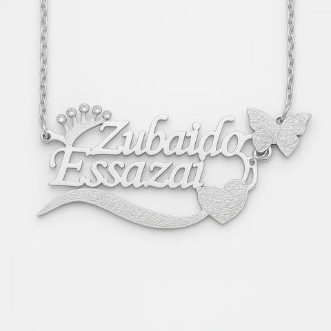 Custom Name Necklace for Women – 24CT Gold Plated Pendant with Crown, Butterfly & Heart Design – Personalized Gift Jewelry