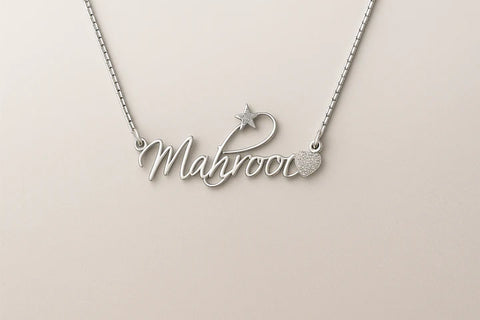 Custom Name Necklace for Women – 24CT Gold Plated Personalized Pendant with Star & Heart Charms – Elegant Gift Jewelry