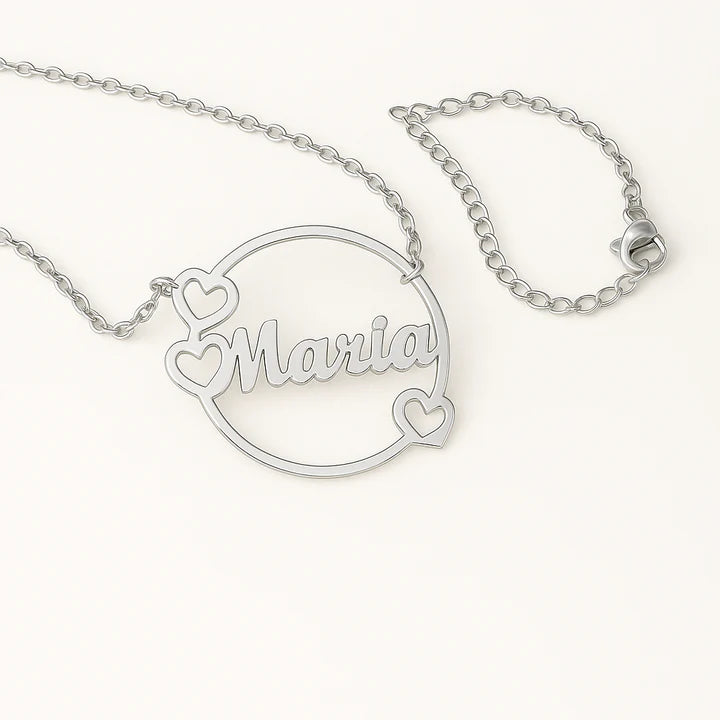 Custom Heart Name Necklace for Women | Personalized 24CT Gold Plated Circle Pendant | Unique Gift for Her, Birthday & Anniversary