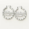 Custom Name Bamboo Hoop Earrings – Personalized 24CT Gold Plated Heart Design Jewelry for Women & Girls