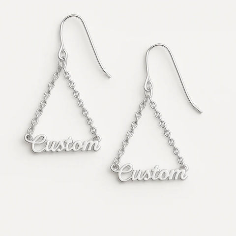 Custom Name Chain Drop Earrings – Personalized Triangle 24CT Gold Plated Statement Jewelry for Women