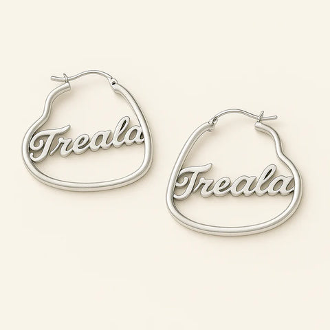 Custom Name Bubble Heart Hoop Earrings – Personalized 24CT Gold Plated Statement Jewelry for Women & Girls