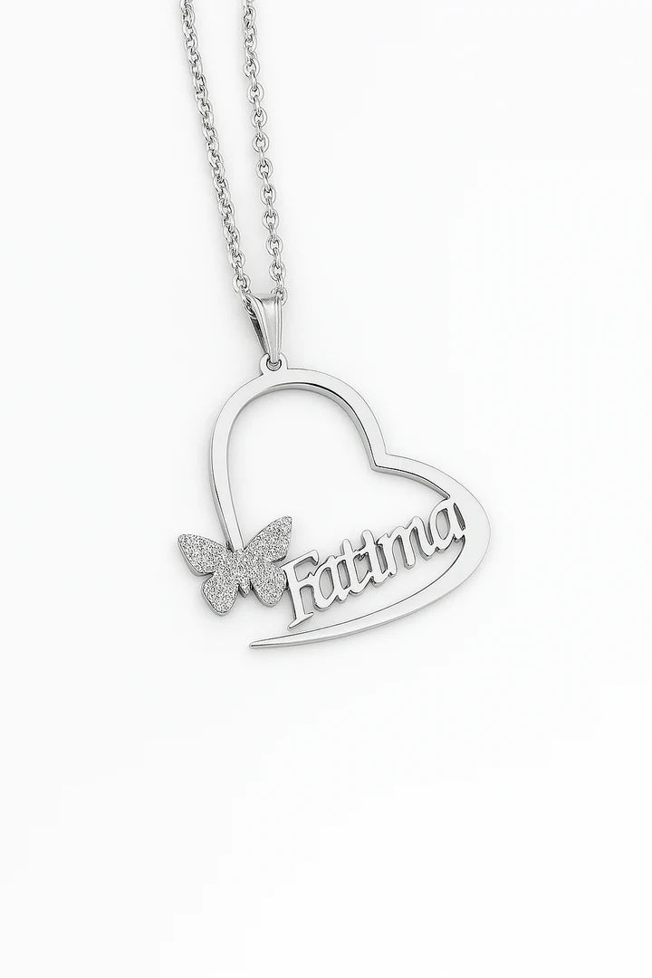 Custom 24CT Gold Platted Heart Name Necklace with Butterfly