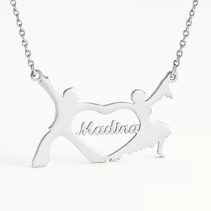 Custom Dance Couple Name Necklace – Personalized Gold Heart Pendant Gift
