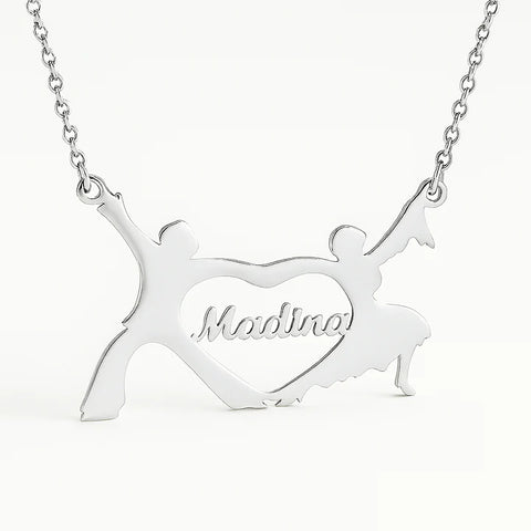 Custom Dance Couple Name Necklace – Personalized Gold Heart Pendant Gift