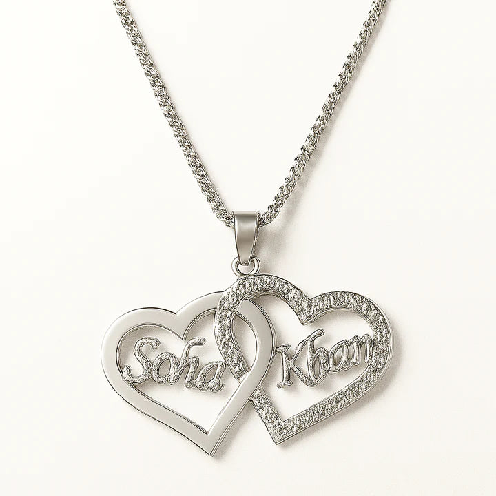 Personalized Double Heart Name Necklace – Custom Gold Pendant for Couples