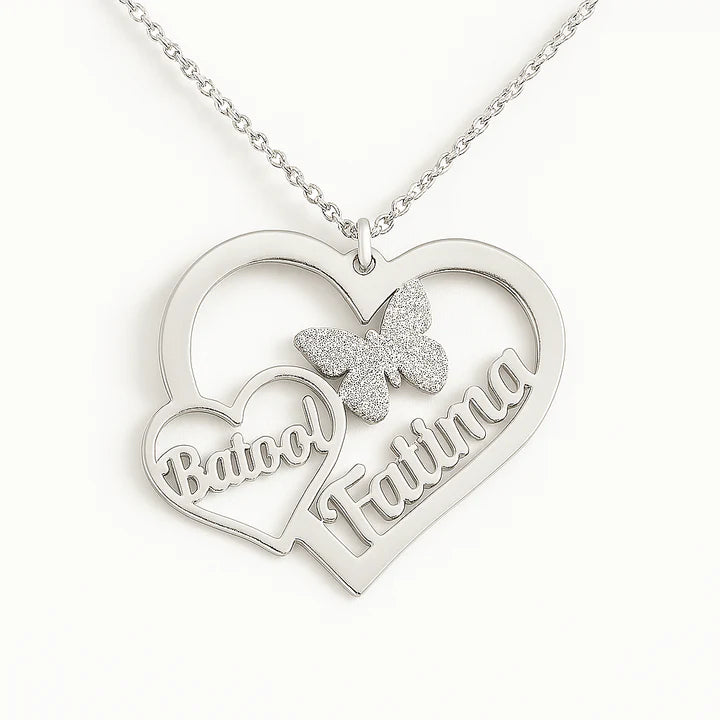 Custom Gold Heart Name Necklace – Personalized Butterfly Pendant