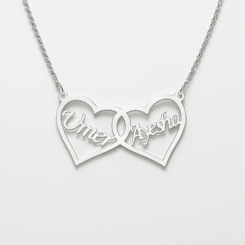 Custom Interlocking Hearts Name Necklace – Personalized Gold Couple Pendant