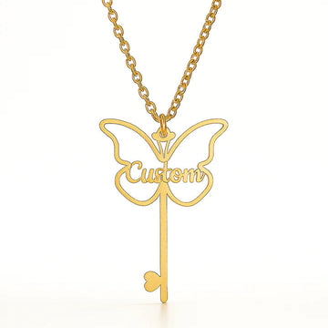 Custom Butterfly Key Name Necklace – Personalized Gold Pendant for Women