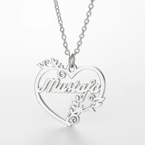 Custom Floral Heart Name Necklace – Personalized Gold Pendant for Him or Her