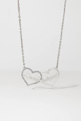 Custom Double Heart Name Necklace – Gold & Diamond Accent Pendant