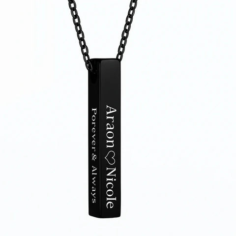 Custom Engraved Bar Necklace – Personalized Couple Name Pendant with Love Symbol & Message | Romantic Gift for Him & Her