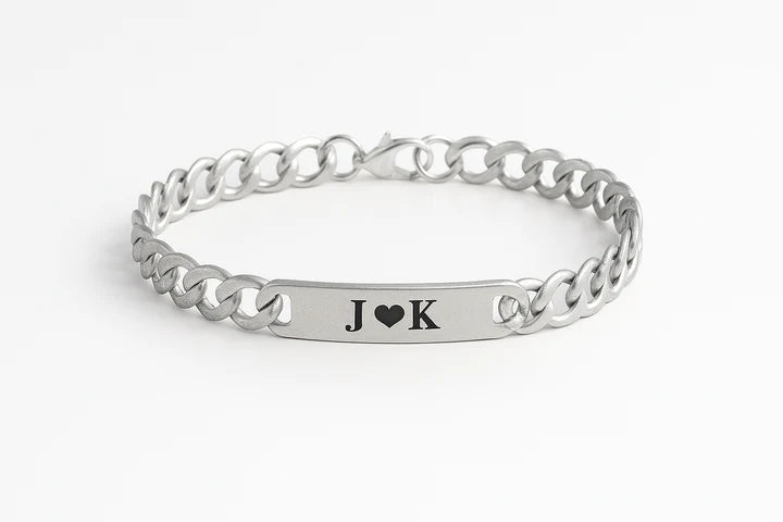 Personalized Gold Initial Bracelet – Custom Engraved Couples Jewelry