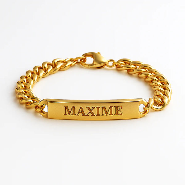 Custom Gold Name Bracelet for Men – Engraved Cuban Chain
