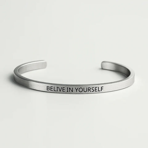 Gold Inspirational Cuff Bracelet - Believe in Yourself Jewelry