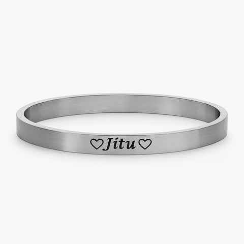Personalized Gold Bangle Bracelet - Custom Name Engraving, Elegant Heart Design
