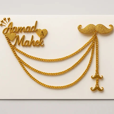 Custom Name Brooch – Gold & Silver Couple Pin with Chains