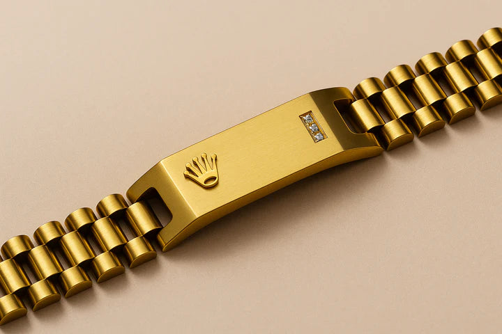 Gold Rolex-Inspired Bracelet with Diamond Accents