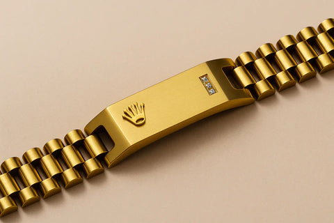 Gold Rolex-Inspired Bracelet with Diamond Accents