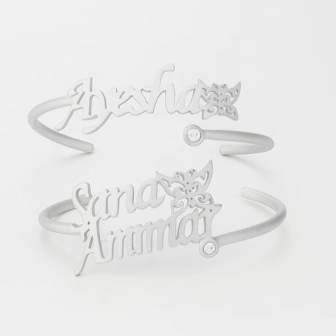 Custom Double Name 24CT Gold Bracelet – Personalized Butterfly Design with Diamond Accent