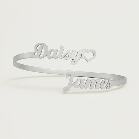 Custom Couple Name Bracelet – Gold Heart Open Cuff