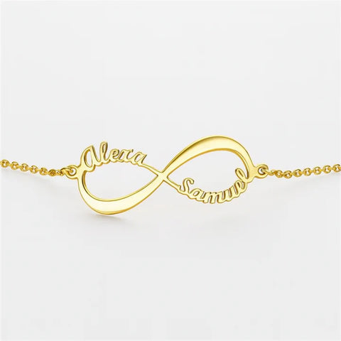 Custom Infinity Name Bracelet – Silver and Golden Chain for Couples