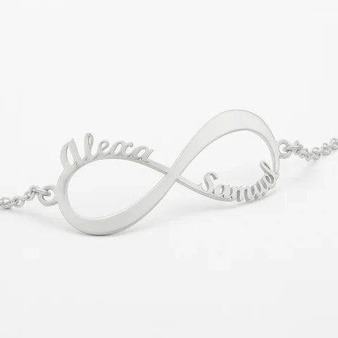 Custom Infinity Name Bracelet – Silver and Golden Chain for Couples