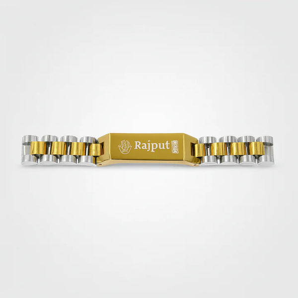 Custom Gold & Silver Rajput Bracelet – Engraved Stainless Steel Jewelry