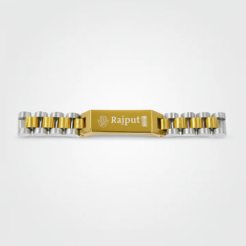 Custom Gold & Silver Rajput Bracelet – Engraved Stainless Steel Jewelry