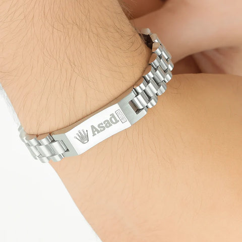 Rolex Silver Steel Bracelet – Personalized "Your Name" Engraving