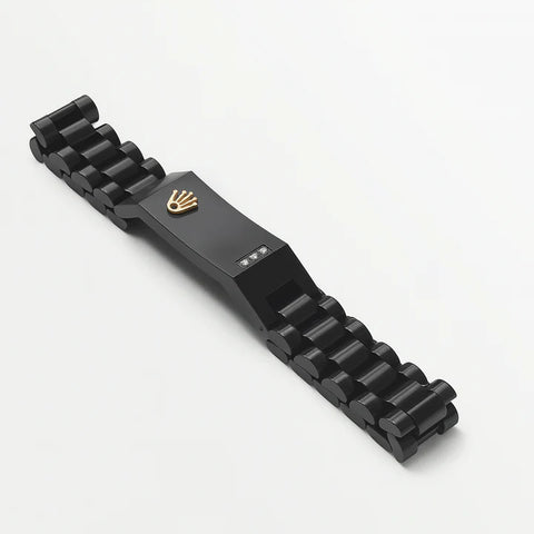 Rolex Black Stainless Steel Bracelet – Gold Crown & Diamond Accents