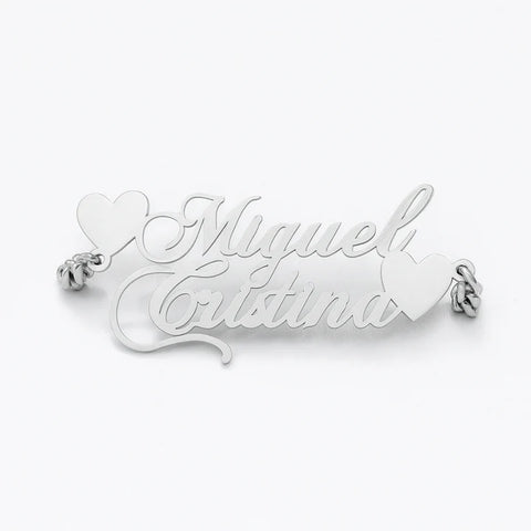 Custom Name Necklace – Double Name with Heart Design