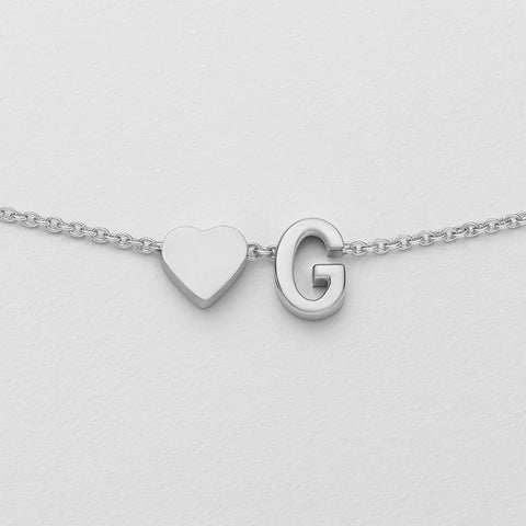 "Minimalist Silver Initial Bracelet – Custom Letter with Heart Charm