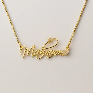 Custom Name Necklace for Women – 24CT Gold Plated Personalized Pendant with Star & Heart Charms – Elegant Gift Jewelry
