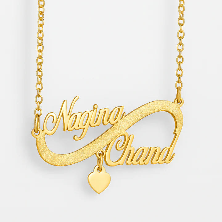 Custom Infinity Name Necklace – Personalized 24CT Gold Plated Pendant with Two Names & Heart Charm for Couples or Best Friends