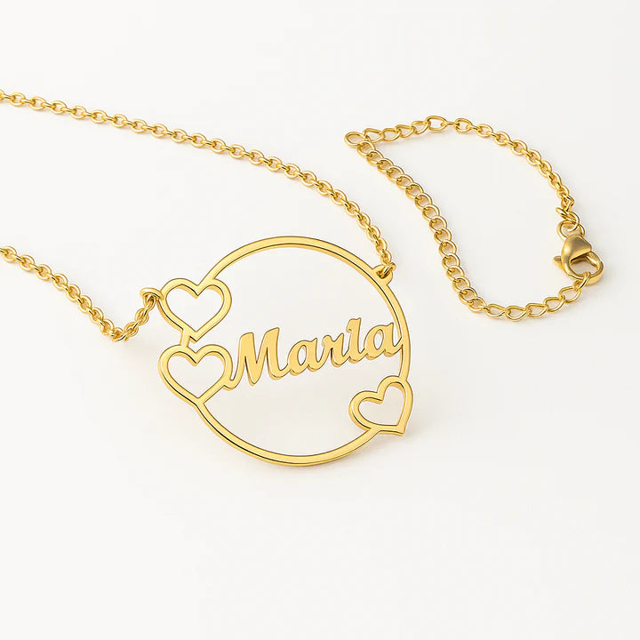 Custom Heart Name Necklace for Women | Personalized 24CT Gold Plated Circle Pendant | Unique Gift for Her, Birthday & Anniversary