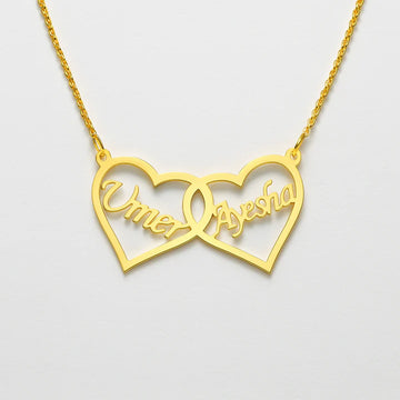 Custom Interlocking Hearts Name Necklace – Personalized Gold Couple Pendant