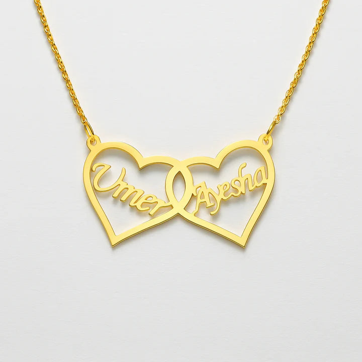 Custom Interlocking Hearts Name Necklace – Personalized Gold Couple Pendant